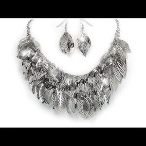 Designer style cascading leaves necklace, earrings